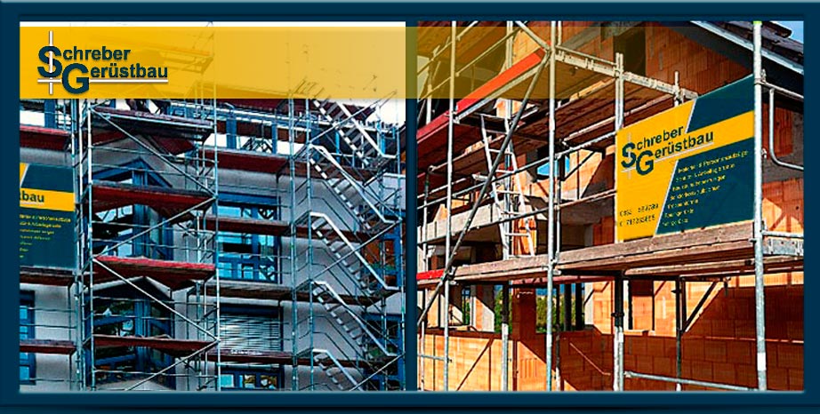 Aufbau von Schutz- und Arbeitsgerüsten für Maler- und Dachdeckerarbeiten.